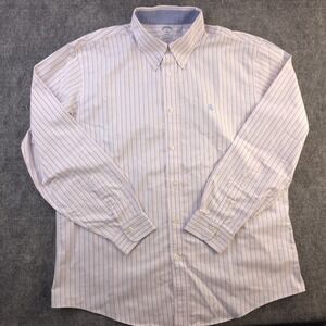 Brooks Brothers Shirt XL Regent Pink Blue Vertical Striped Logo Long Sleeve